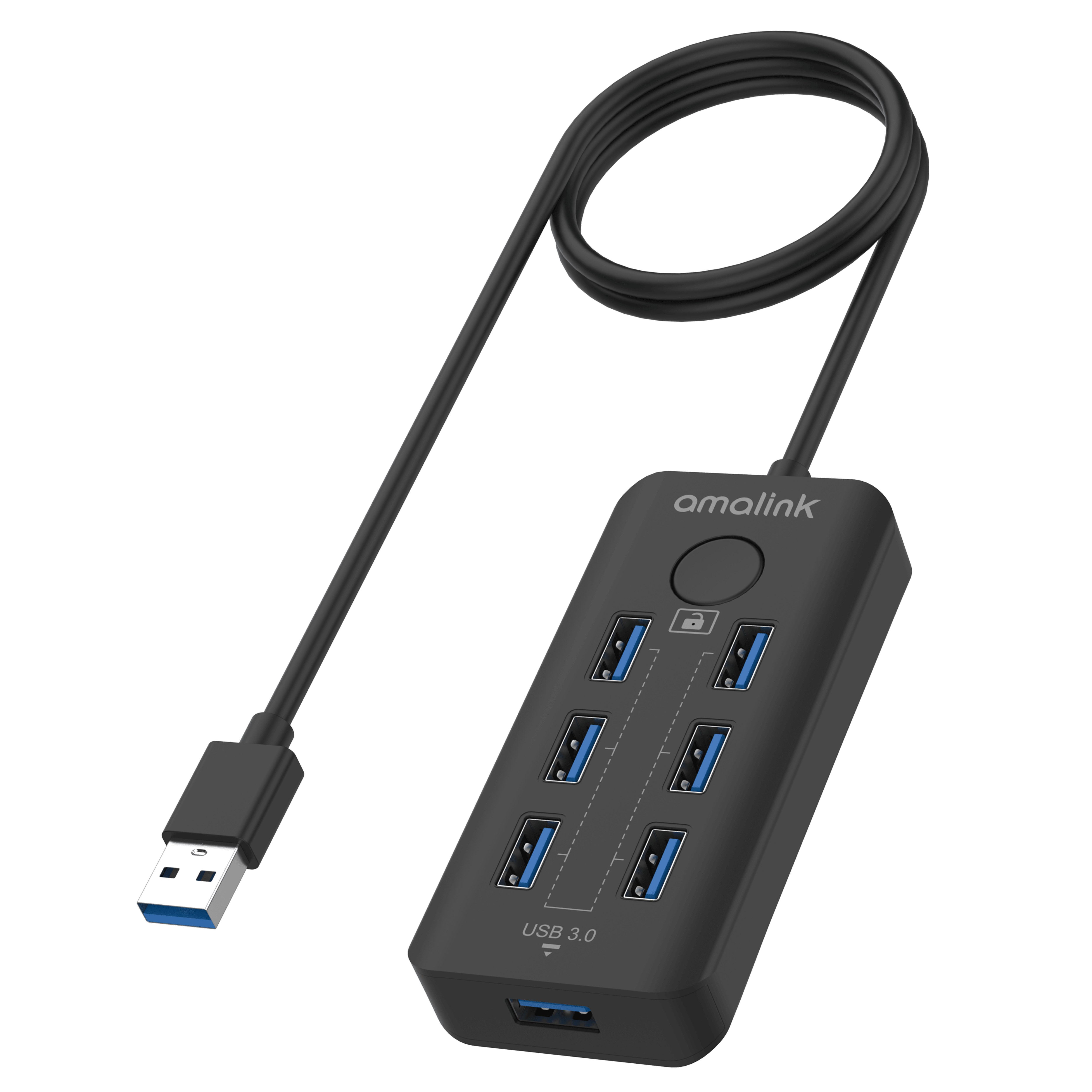 USB 3.2 Gen 1 7-Port 5G Hub with One-click Lock Screen Button