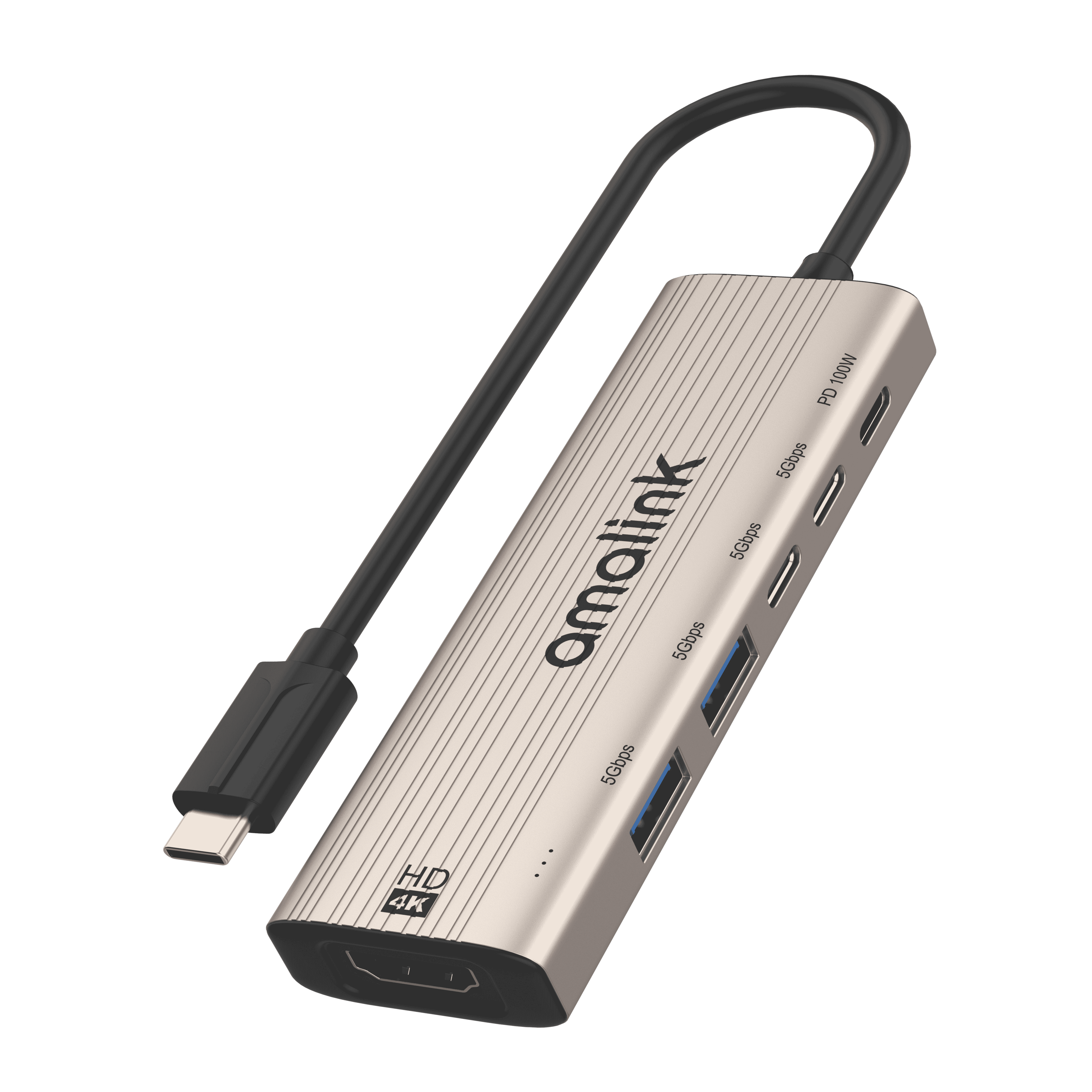 6 in 1 USB-C to HDMI(4k30hz)+U3*2(5G)+C3*2(5G)with PD 3.0(100W)Charger