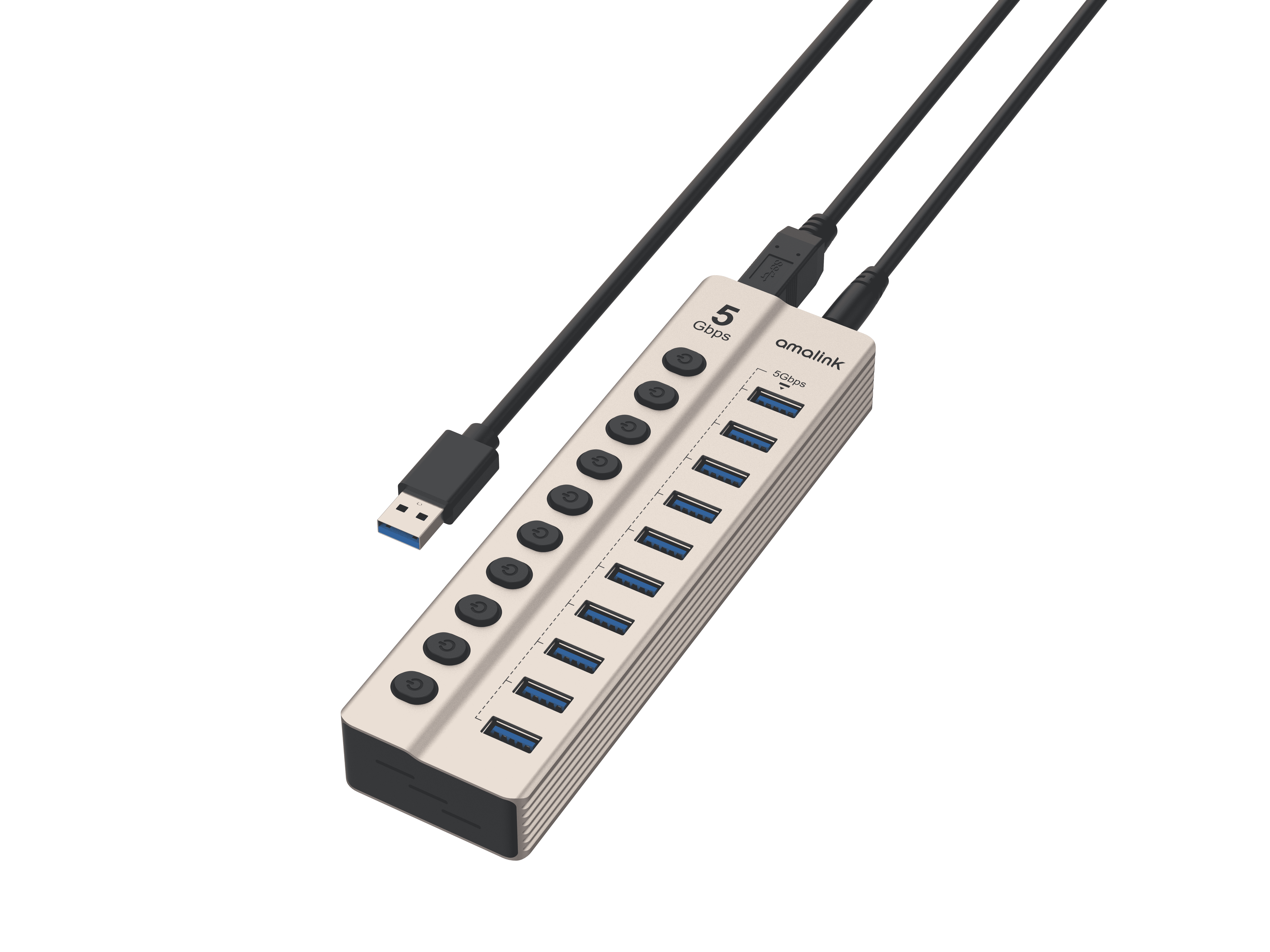 USB 3.2 Gen 1 10-Port Hub with separate buttons