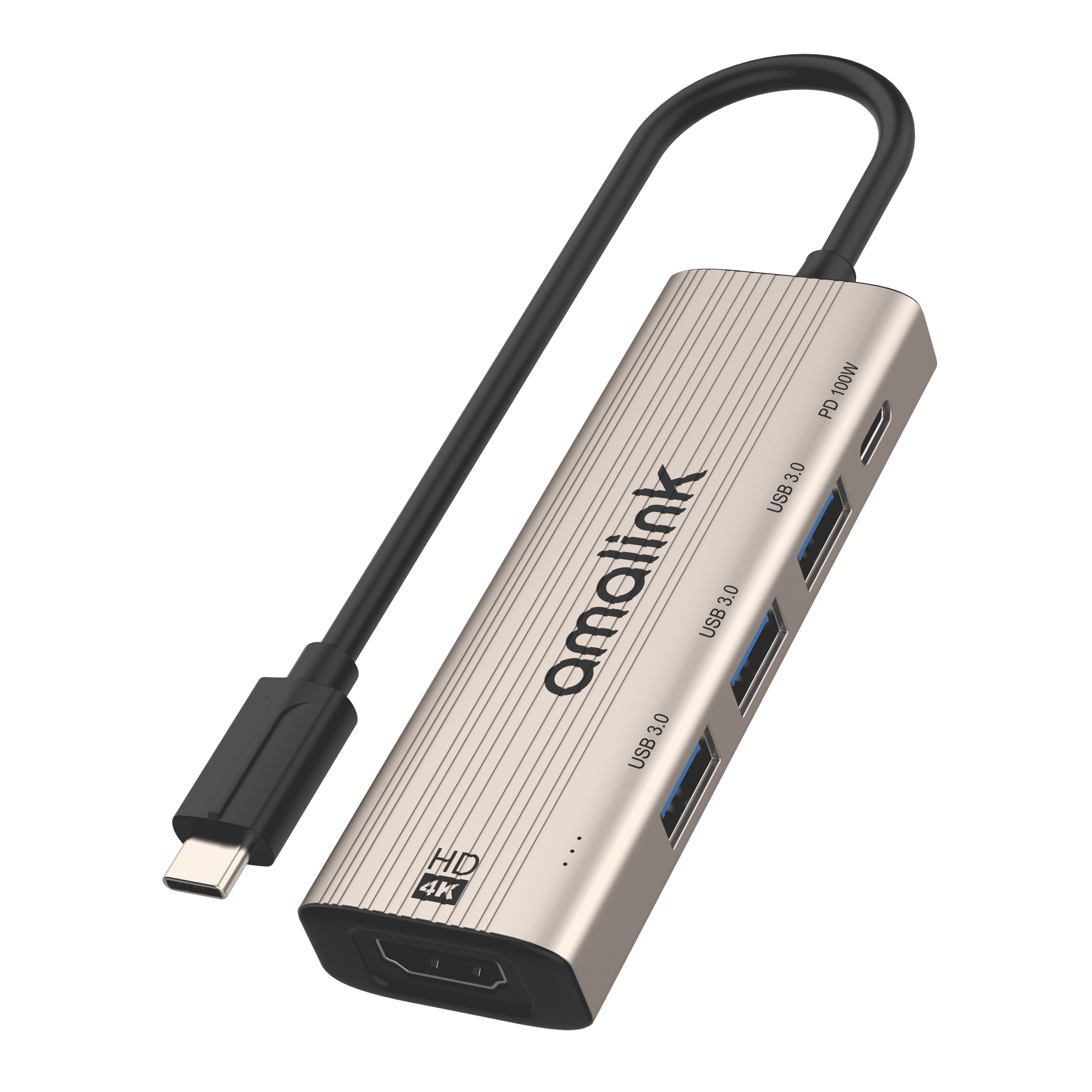 5 in 1 USB-C to HDMI Adapter(USB 3.0*3)+PD 3.0(100W)Charger