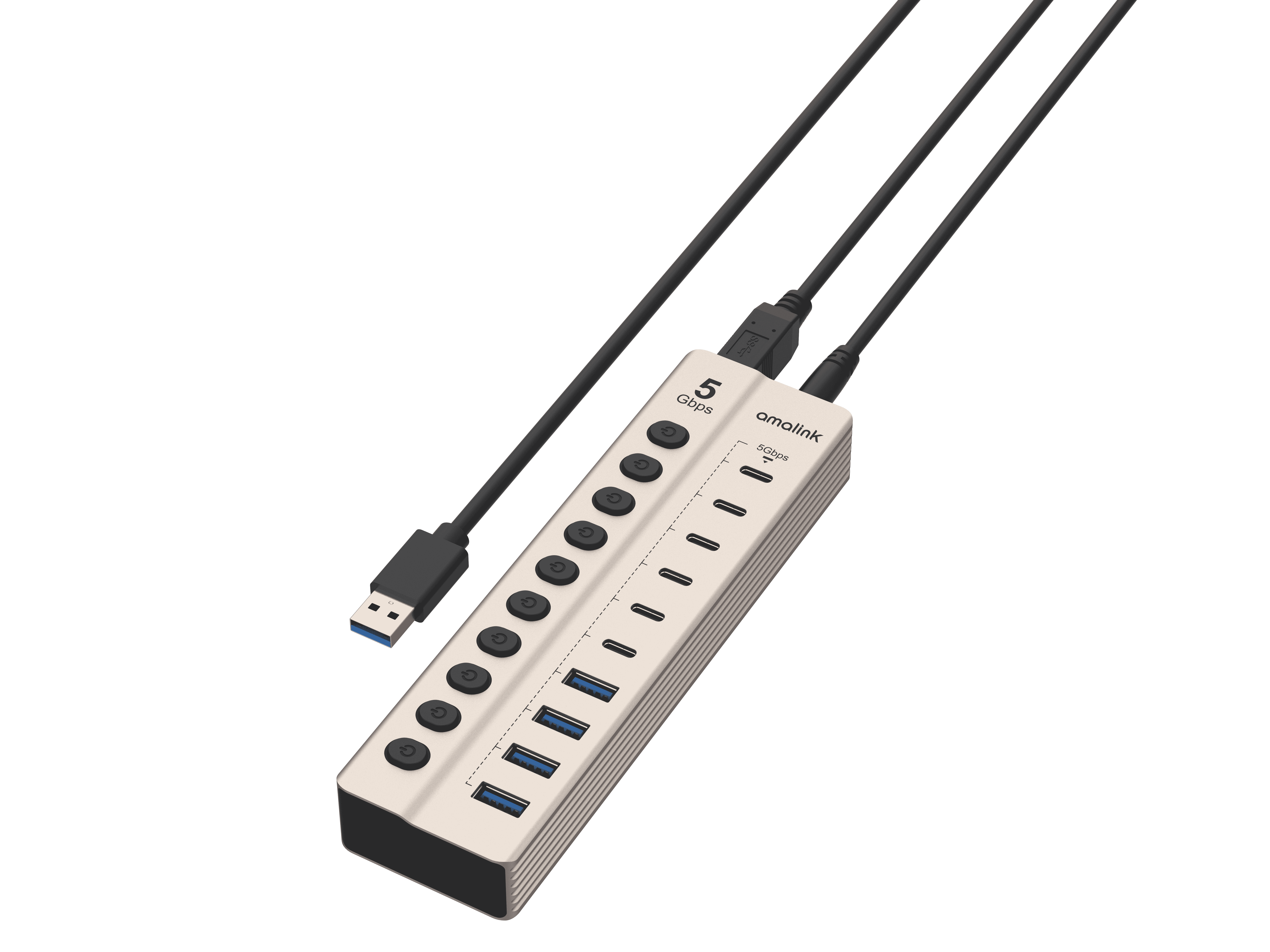 USB 3.2 Gen 1 10-Port Hub with separate buttons(6C+4A)